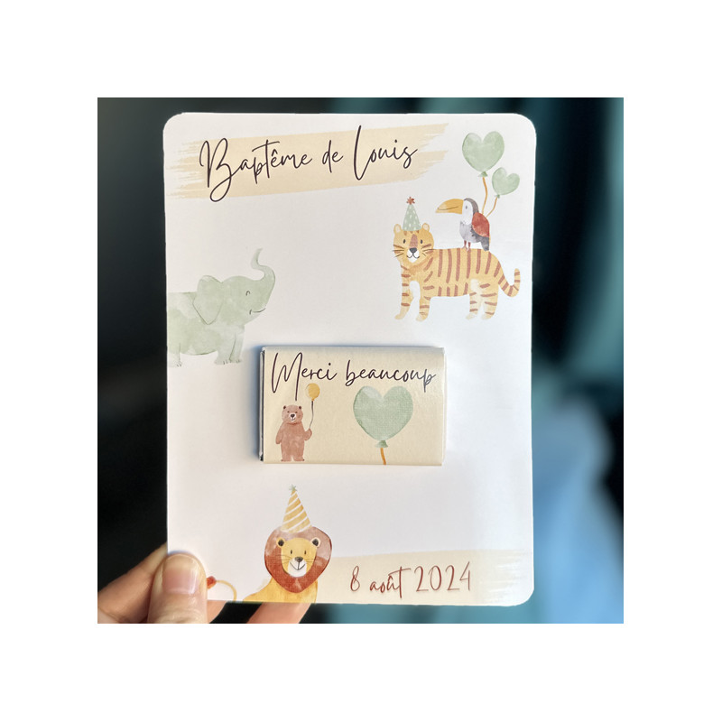 Carte de remerciement avec Chocolat Personnalisés
